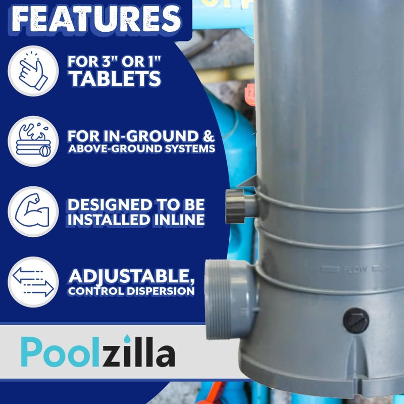 Poolzilla Automatic Chlorinator | for In-ground Swimming Pools | in-line Chlorine Feeder | Holds Up to 9 Pounds of Tablets - Image 4