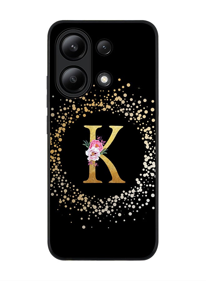 Stylizedd Rugged Black edge case for Xiaomi Redmi Note 13 4G, Slim fit Cover Custom Monogram Initial Letter Floral Pattern Alphabet - K ( Black ) - Image 1