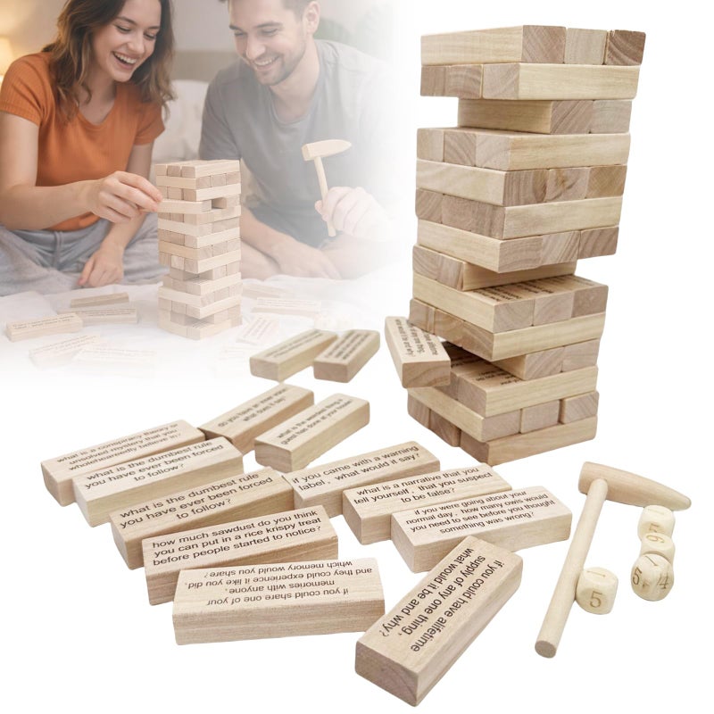 Qkansiw Valentines Day Tumbling Tower Game Couples Questions Game Date Night Party Interactive Lovers Pledge Toys for Home or Travel - Image 4