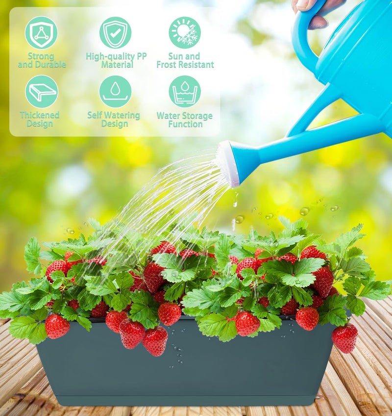 LOCONHA Window Box Planter, 7 Pack Plastic Vegetable Flower Planters Boxes 17 Inches Rectangular Flower Pots with Saucers for Indoor Outdoor Garden, Patio, Home Decor - Image 4