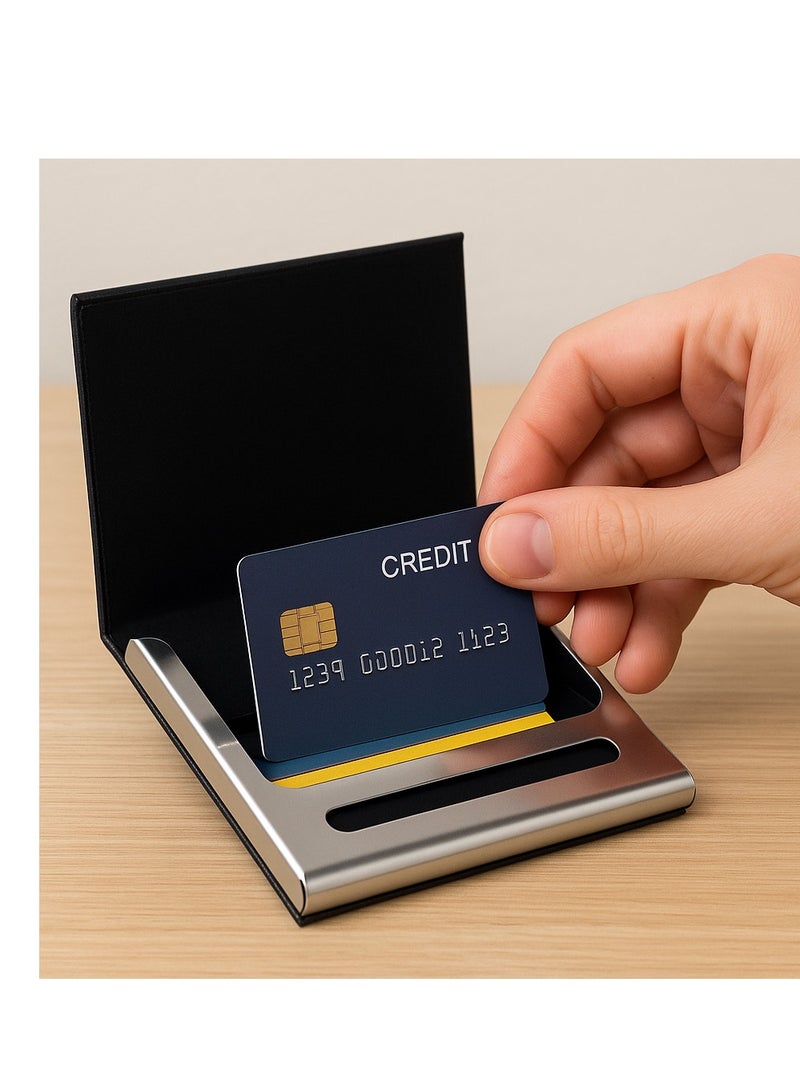 zoba محفظة كروت ألومنيوم بتصميم عصري – حماية RFID لحفظ البطاقات البنكية والشخصية- ازرق غامق  - Image 2