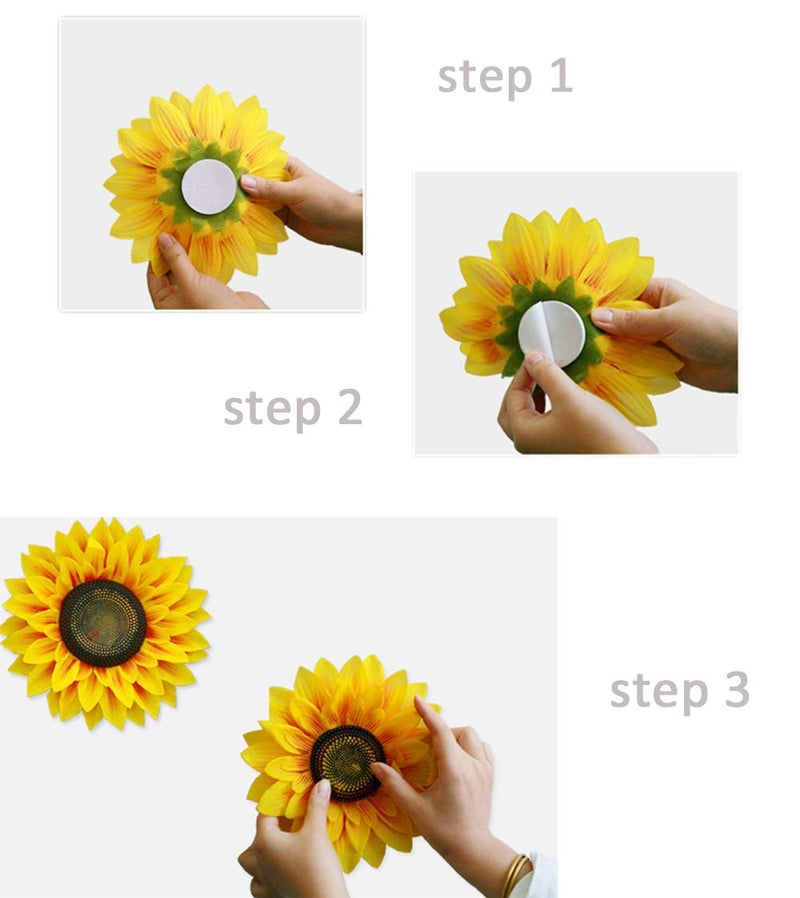 Ulfanit 3D Sunflower Wall Decals - 4pcs in 8inch & 10inch Lifelike Removable Art DIY Sunflower Decor for Kindergarten, Birthday Party, Home, Girl's Room - Image 3