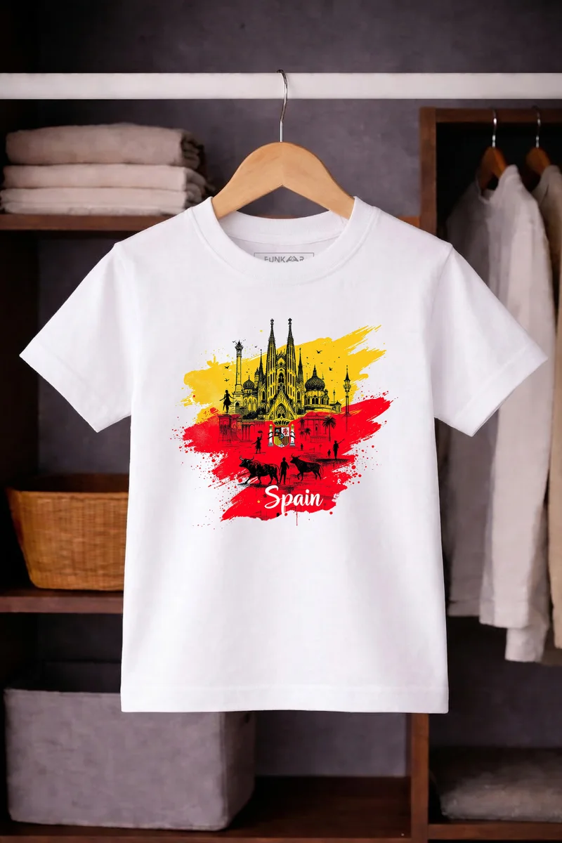 فنكار FUNKAAR تيشيرت أطفال للأولاد والبنات بطباعة علم إسبانيا