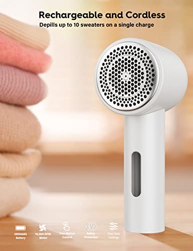 VASSON Fabric Shaver, Electric Lint Remover Rechargeable, Lint Shaver, Sweater Shavers to Remove Pilling, Sweater Defuzzer, Depillers for Clothes, Furniture (Ivory White) - Image 4