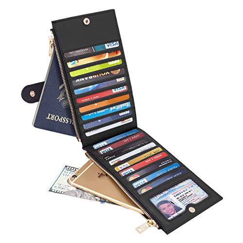 Coco Rossi Wallets for Women Rose Flowers Floral Wallet Multi Card Organizer Bifold Wallet with Zipper Pocket,Black - Image 2