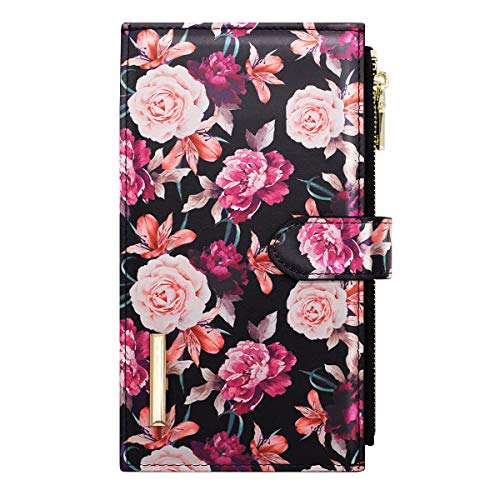 Coco Rossi Wallets for Women Rose Flowers Floral Wallet Multi Card Organizer Bifold Wallet with Zipper Pocket,Black - Image 4