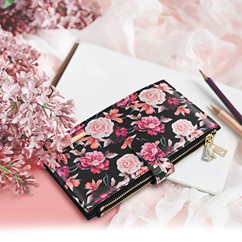 Coco Rossi Wallets for Women Rose Flowers Floral Wallet Multi Card Organizer Bifold Wallet with Zipper Pocket,Black - Image 5