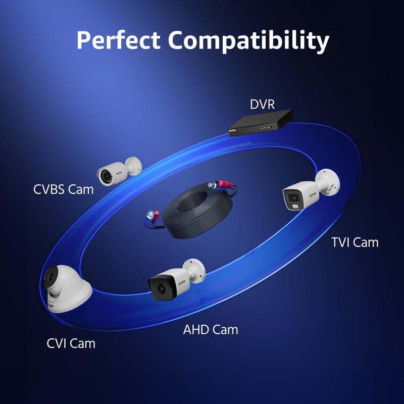 ANNKE 4 Pack 30M/100ft All-in-One Video Power Cables, BNC Extension Surveillance Camera Cables for CCTV Security DVR System Installation, Free 8 x BNC Connectors and 100pcs Cable Clips Included - Image 4