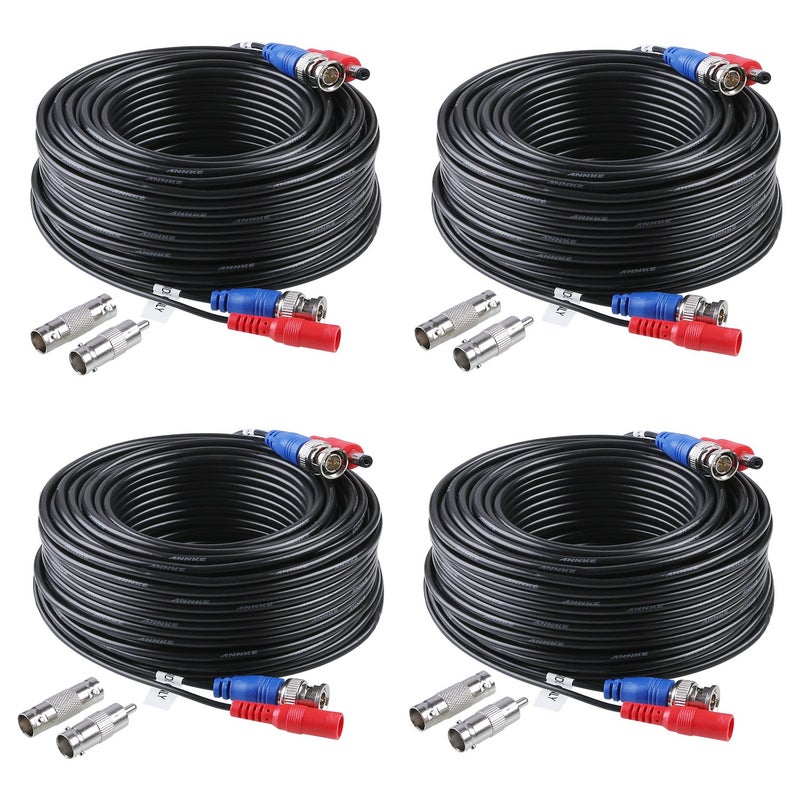 ANNKE 4 Pack 30M/100ft All-in-One Video Power Cables, BNC Extension Surveillance Camera Cables for CCTV Security DVR System Installation, Free 8 x BNC Connectors and 100pcs Cable Clips Included - Image 1