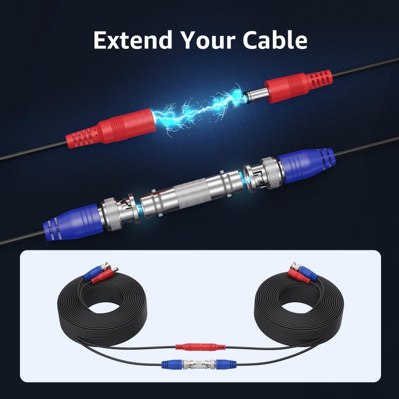 ANNKE 4 Pack 30M/100ft All-in-One Video Power Cables, BNC Extension Surveillance Camera Cables for CCTV Security DVR System Installation, Free 8 x BNC Connectors and 100pcs Cable Clips Included - Image 5