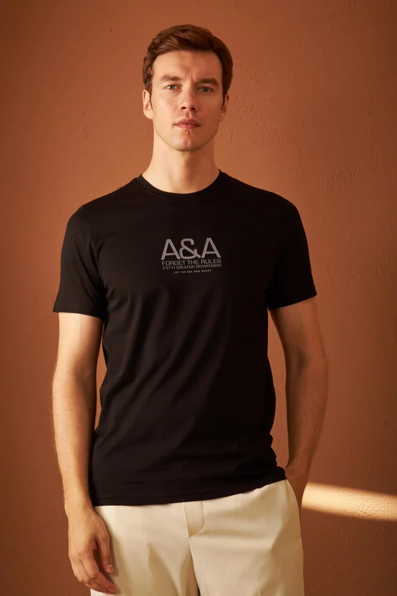 Odelon Men's Comfort Fit Printed Cotton T-Shirt Black MARS14