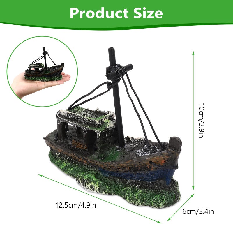 Hygger CO2 Small Boat Aquarium Decorations Resin - Sunken Shipwreck Fish Tank Ornament for Aquatic Adventure Scene-Approx. 4.9" L x 2.4" W x 3.9" H (Small Boat) - Image 2
