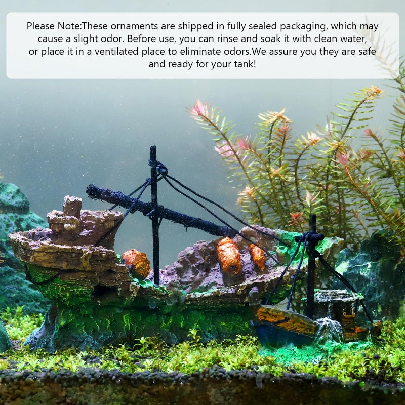 Hygger CO2 Small Boat Aquarium Decorations Resin - Sunken Shipwreck Fish Tank Ornament for Aquatic Adventure Scene-Approx. 4.9" L x 2.4" W x 3.9" H (Small Boat) - Image 5