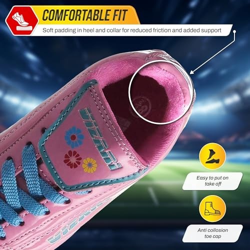 Vizari Blossom Soccer Cleats for Girls, Boys, Toddler | Youth Firm Ground FG Athletic Outdoor Football Shoes for Little/Big Kid Pink/Blue - Image 4