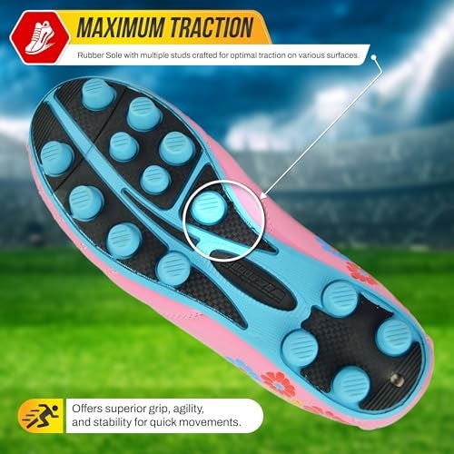 Vizari Blossom Soccer Cleats for Girls, Boys, Toddler | Youth Firm Ground FG Athletic Outdoor Football Shoes for Little/Big Kid Pink/Blue - Image 5