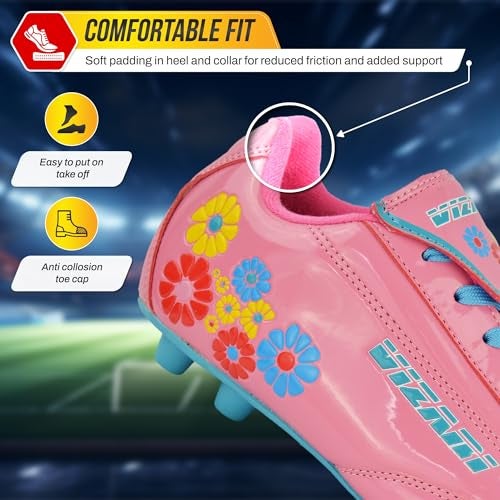 Vizari Blossom Soccer Cleats for Girls, Boys, Toddler | Youth Firm Ground FG Athletic Outdoor Football Shoes for Little/Big Kid Pink/Blue - Image 3