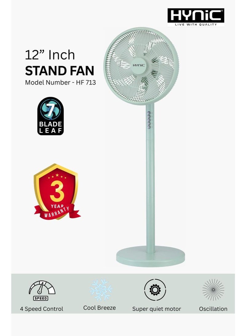 Hynic 12" Stand Fan | 7-Blade Leaf High Velocity Pedestal Fan with 4-Speed Control | Super Silent Operation | Adjustable Pitch Angle and Oscillating Function - Image 1