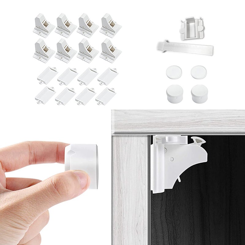 Vmaisi Adhesive Magnetic Cabinet Locks for Babies 8 Locks and 2 Keys
