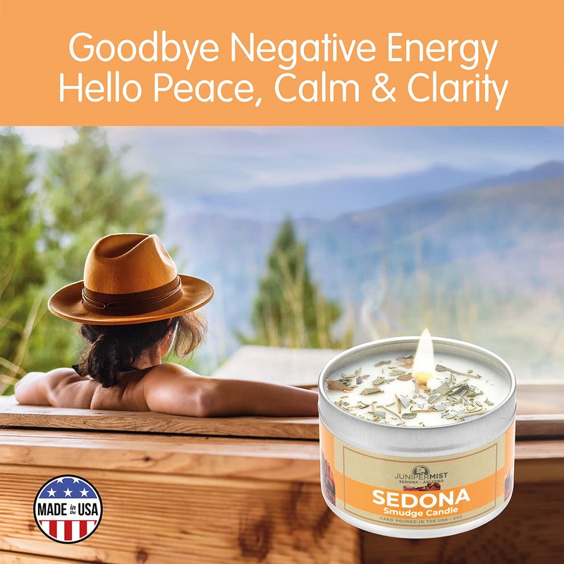 JUNIPERMIST Sedona Smudge Candle (6oz) Awaken The Spirit â€“ Energy Cleansing Candle for Meditation, Protection â€“ Soy Wax with Sage, Cedar & Sweetgrass â€“ Spiritual for Intention & Healing â€“ Made in The USA - Image 2