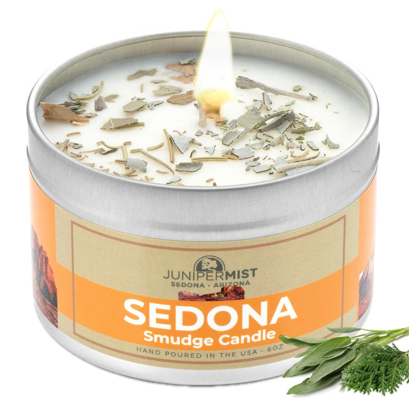 JUNIPERMIST Sedona Smudge Candle (6oz) Awaken The Spirit â€“ Energy Cleansing Candle for Meditation, Protection â€“ Soy Wax with Sage, Cedar & Sweetgrass â€“ Spiritual for Intention & Healing â€“ Made in The USA - Image 1