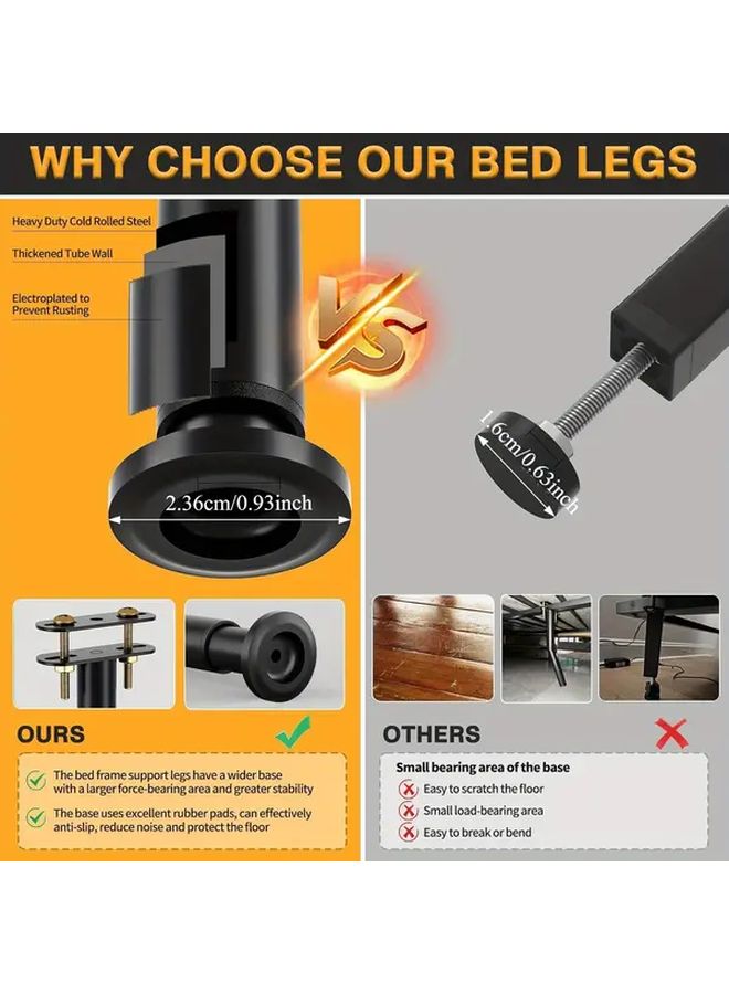 Heavy Duty Adjustable Bed Legs 2pcs 10 17 Inch Extra Sturdy Steel Frame Support - Image 3