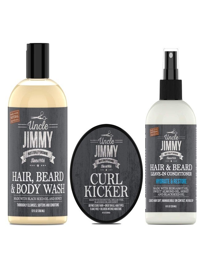 Uncle Jimmy Clean, Condition & Style Regimen for Fine & Medium Hair – 3-Step Hair Care System with Shampoo, Conditioner & Styling Cream – Lightweight Moisture & Hold for Men’s Natural Hair & Waves - Image 1