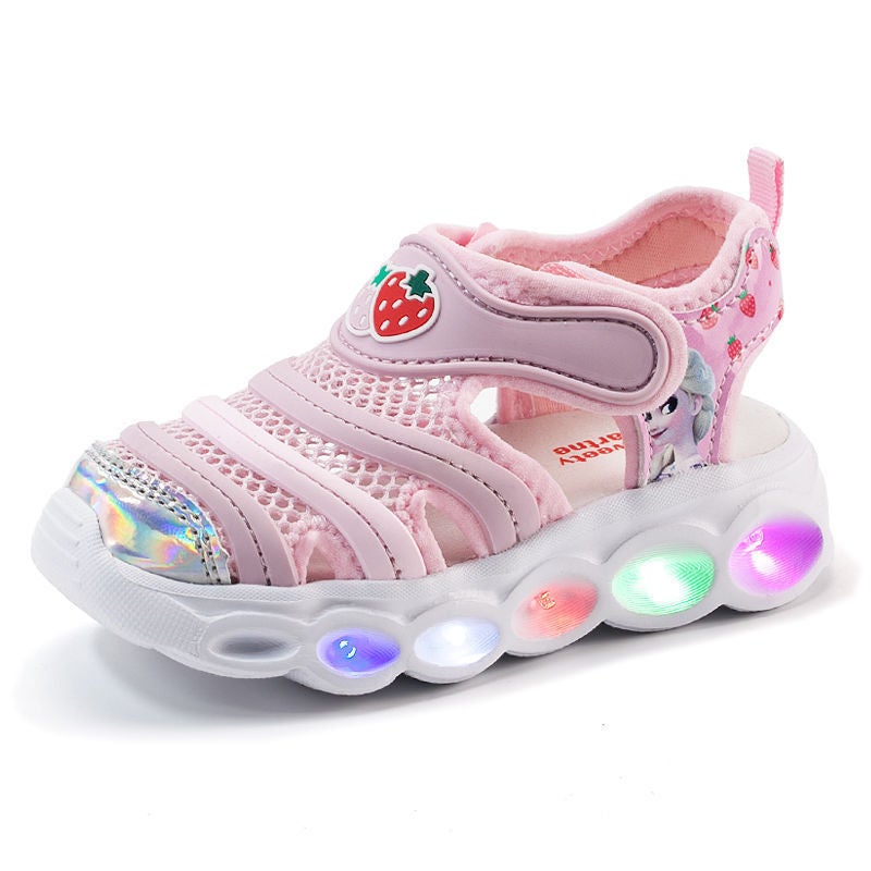 Childrens Cartoon Caterpillar Sandals Glowing EVA Strapless Casual Shoes For Boys And Girls Summer Baby Shoes Trendy Pink-with light