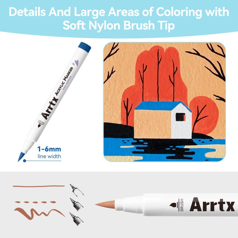 Arrtx Acrylic Markers 90 Colors, Premium Brush Tip Acrylic Paint Pens, Water Based Ink, No Toxic, Water Resistant Paint Markers for Rock Painting Wood Stone Glass Fabric DIY Project - Image 4