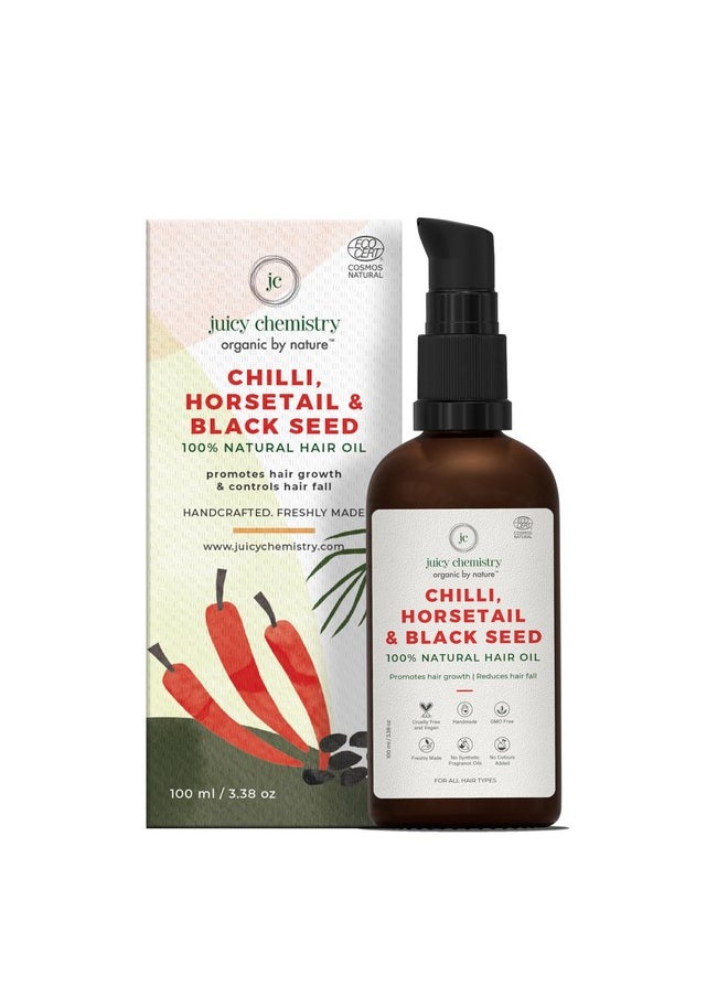 Juicy Chemistry Chilli, Horsetail & Blackseed Hair Oil, 100 ml | Hair Growth Oil Enriched with Rosemary Oil & Kalonji Oil to Control Hair Fall | Clinically Proven Hair Growth Oil with Natural DHT Blockers for Men & Women | For Healthy Hair, Scalp Nourishment & Hair Growth | Dermatologically Tested - pzsku/Z74BC460E5B5CE80D89CBZ/45/_/1738306968/fe80651c-af48-4893-9305-b3b3e37ad282