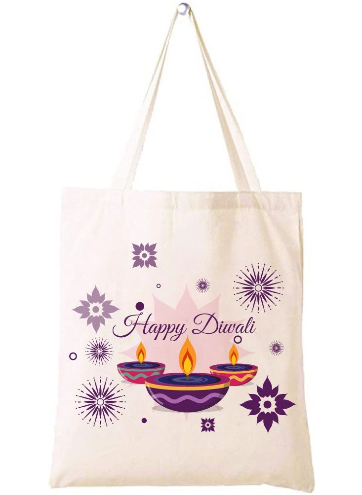 PRINTSHOP4ME Happy Diwali Printed Canvas Cotton Bags - Gifts for Friends and Family - Reusable Shopping Bags - Party Bags  - Image 1