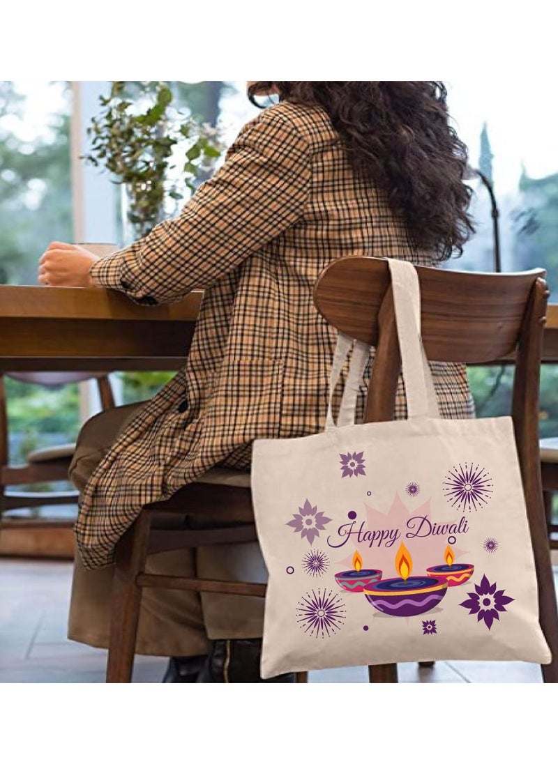 PRINTSHOP4ME Happy Diwali Printed Canvas Cotton Bags - Gifts for Friends and Family - Reusable Shopping Bags - Party Bags  - Image 3