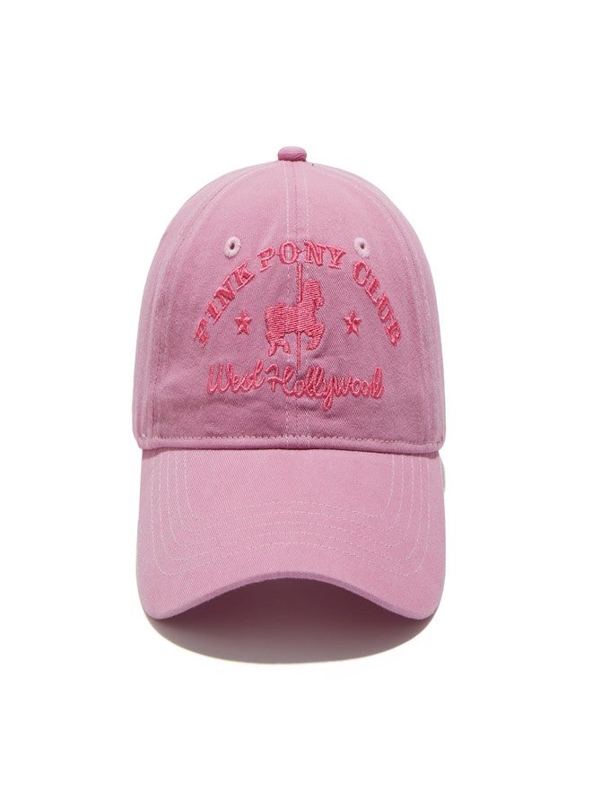 BOTVUG Pink Pony Club Embroidered Trucker Hat Women Baseball Cap Adjustable Cotton dad hat., Pink, 7 3/8 - Image 1