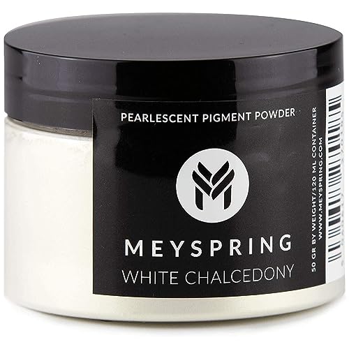 MEYSPRING White Chalcedony Golden Interference Mica Powder Epoxy Resin Pigment Ivory 50g Metallic Mica Powder White Gold Powder