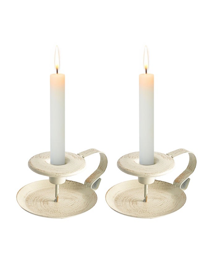 حامل شموع صغير على شكل فنجان شاي بلمسة عتيقة ومتهالكة مجموعة من 2 قطعة - Image 1