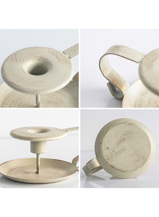 حامل شموع صغير على شكل فنجان شاي بلمسة عتيقة ومتهالكة مجموعة من 2 قطعة - Image 3