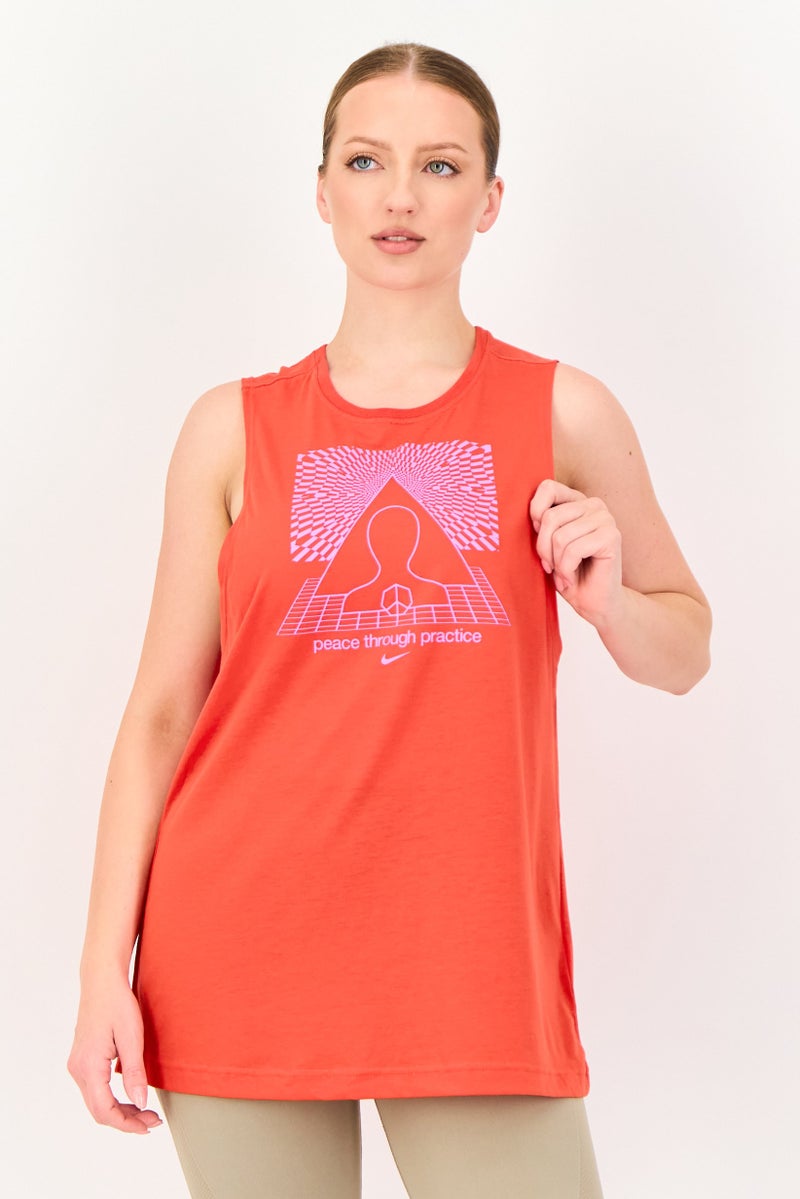 Nike Women Dri-Fit Sleeveless Yoga Top, Red - Image 1