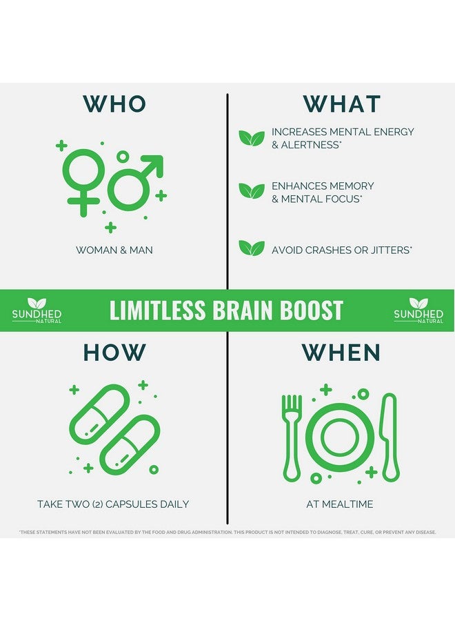 Sundhed Natural Limitless Brain Boost (60 caps) - Memory, Focus, Mental Clarity - Nootropics Scientific Formula for Enhance Performance, Super Ginkgo Biloba, St John Wort Extract, DMAE - Image 2