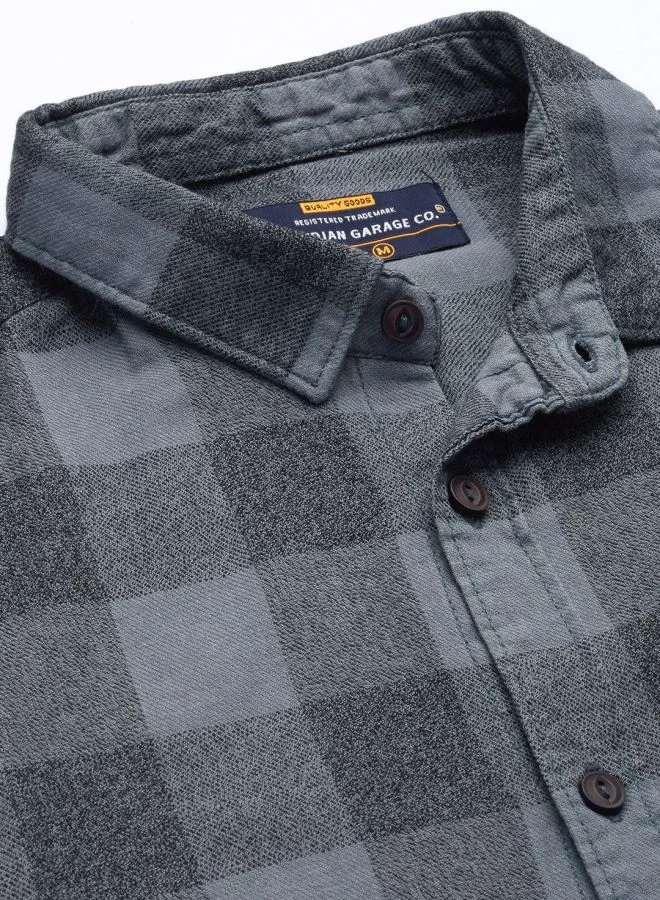The Indian Garage Co Men Regular Fit Checkered Full Sleeves Spread Collar Casual Shirt