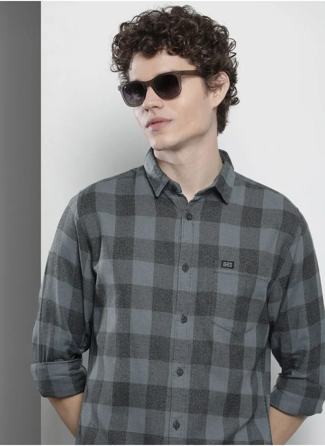 شركة المرآب الهندية Men Regular Fit Checkered Full Sleeves Spread Collar Casual Shirt