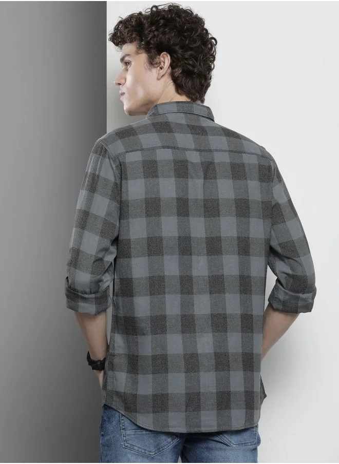 شركة المرآب الهندية Men Regular Fit Checkered Full Sleeves Spread Collar Casual Shirt