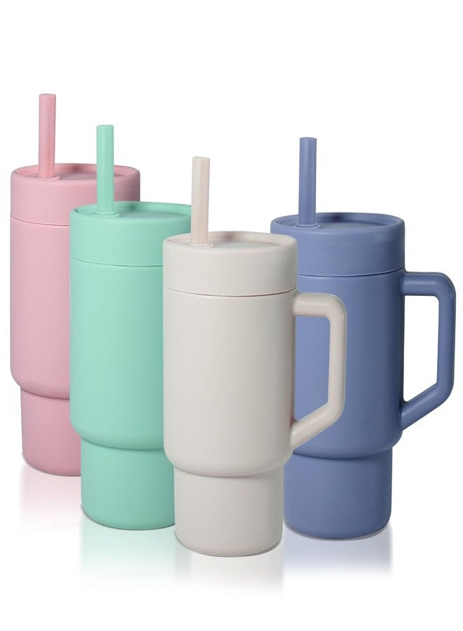 CHLJAR 4 Pack 9oz Tumbler with Straw and Coloed Lid Smll Tumbler with Toddler-Friendly Straw and Handle Set of 4,Encourages Hydration, Easy to Clean, Dishwasher Safe, Mixed Creamsicle - Image 1