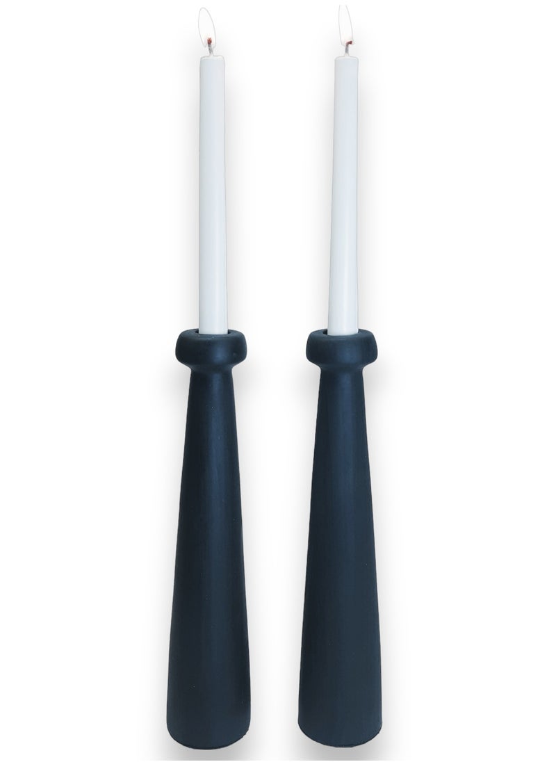 Generic - Two piece candlestick set made of artificial marble in the shape of a black wood fruit - Image 1