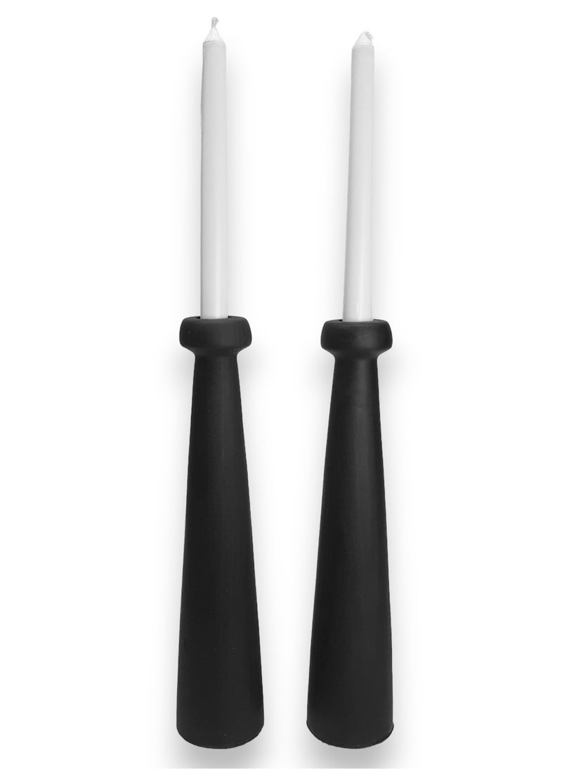 Generic - Two piece candlestick set made of artificial marble in the shape of a black wood fruit - Image 1