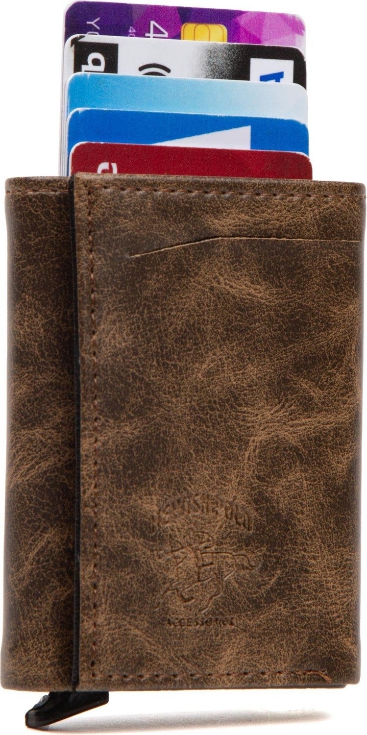 Newish Polo Brown Crazy Artificial Leather Automatic Mechanism Card Holder Wallet  - Image 5