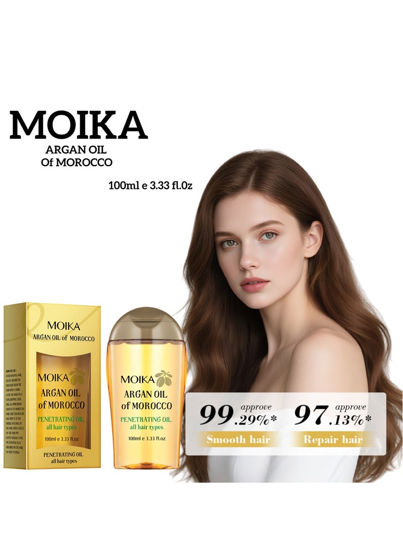 مويكا زيت الأرغان المغربي للشعر والبشرة والجسم، متعدد الاستخدامات، زيت الأرغان المغربي للعناية بالشعر، مناسب لتغذية جذور الشعر وترطيبه وحبس الرطوبة والحد من التجعّد - 100 مل - Image 1