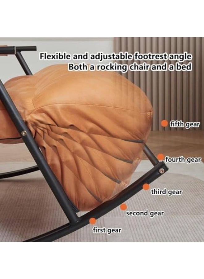 جين فان ل أنا كرسي هزاز مزدوج حديث للاستخدام الداخلي مع وسادة، كرسي هزاز قابل للتهوية لغرفة النوم، كرسي استرخاء خارجي للحديقة مع مساند للذراعين - Image 3