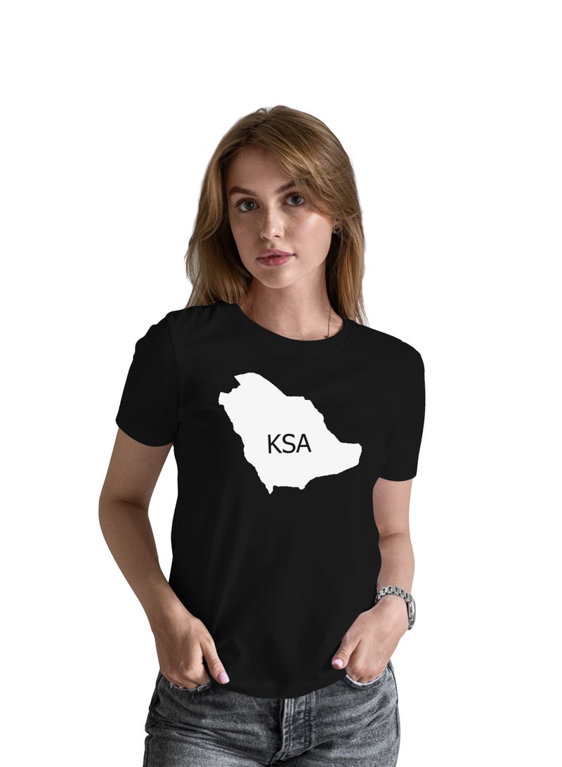 عالم الموضة تيشرت قطن بطباعة عالية الجودة بتصميم خريطة المملكة السعودية - Image 1
