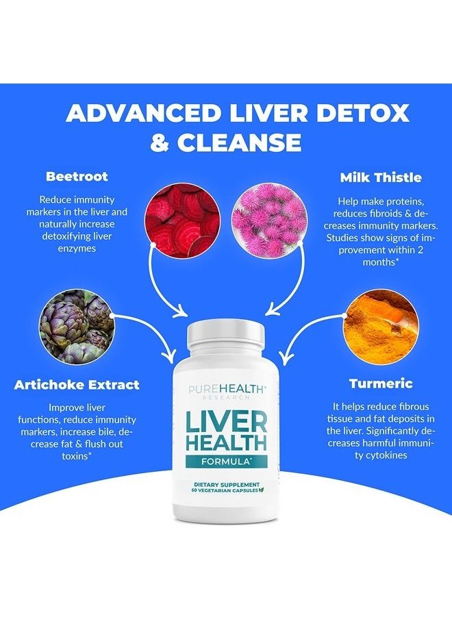 PureHealth Research - Liver Health Detox and Cleanse Supplement - Herbal Blend for Women & Men with Artichoke Extract, Milk Thistle and Dandelion - Liver Support Supplement - 180 Capsules - Image 1