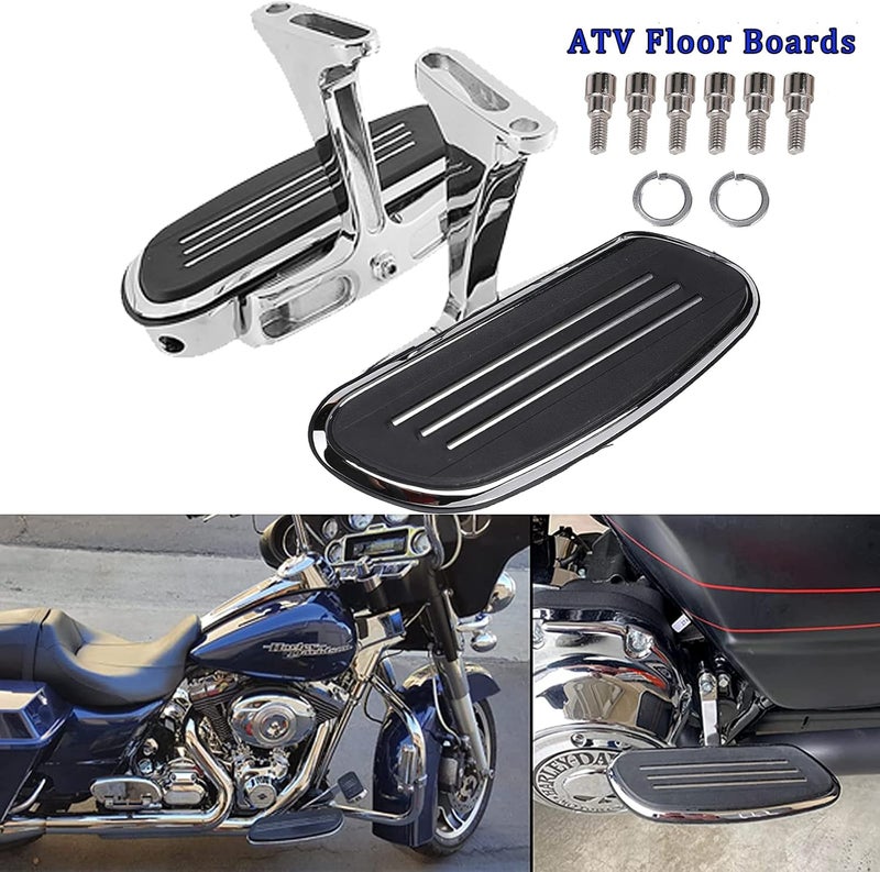 Yikesai Motorcycle Passenger Floorboards - Chromed Streamline Street Glide Footboards with Mount Bracket Kits Replacement for Road King Street Glide Electra Glide Touring Models 1993-2022 - Image 2