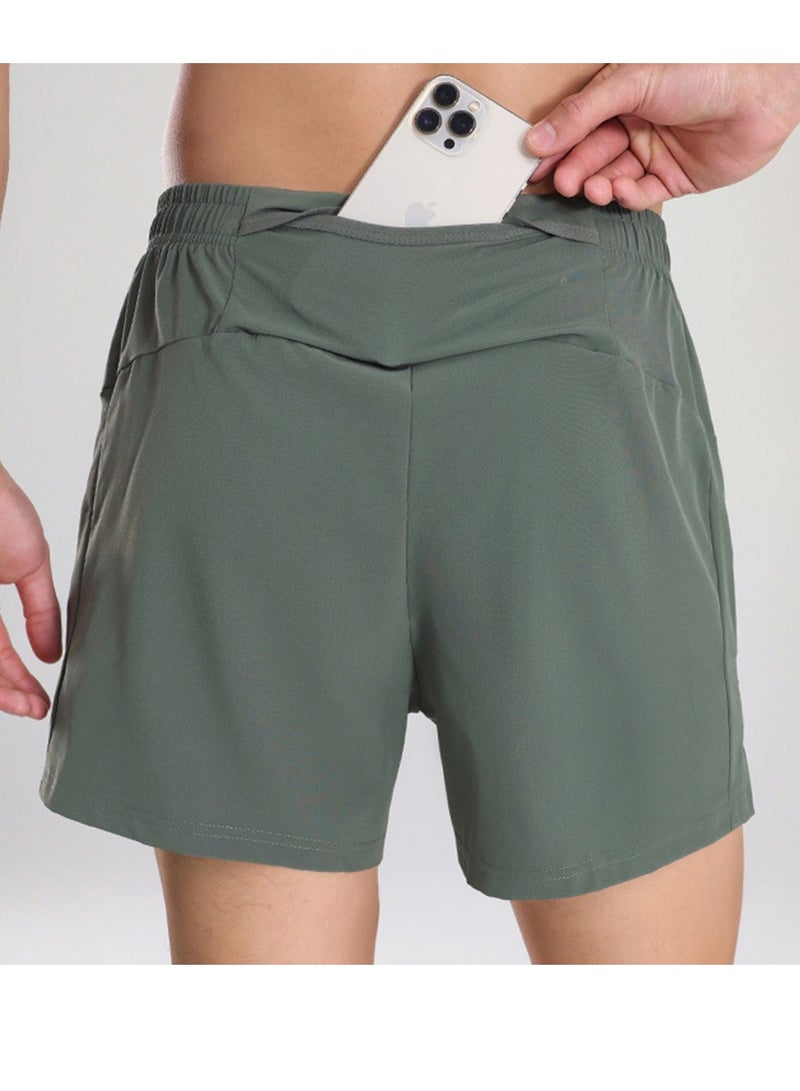 Mens Solid Daily Gym Sports Shorts Quick-dry Running Fitness Outdoor Leisure Short Pants Breathable Drawstring Shorts With Phone Bag - Image 2
